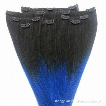 18-inch Ombre 100% Remy Human Hair Extensions, Clip-in on Two Tone #T1B/Blue